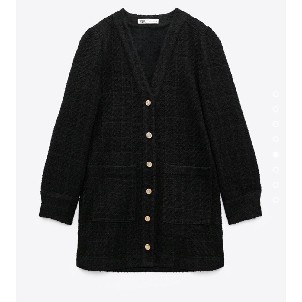 Zara Weave Textured Dress Black Large Button Front Blogger Fav Chic Classic NWT